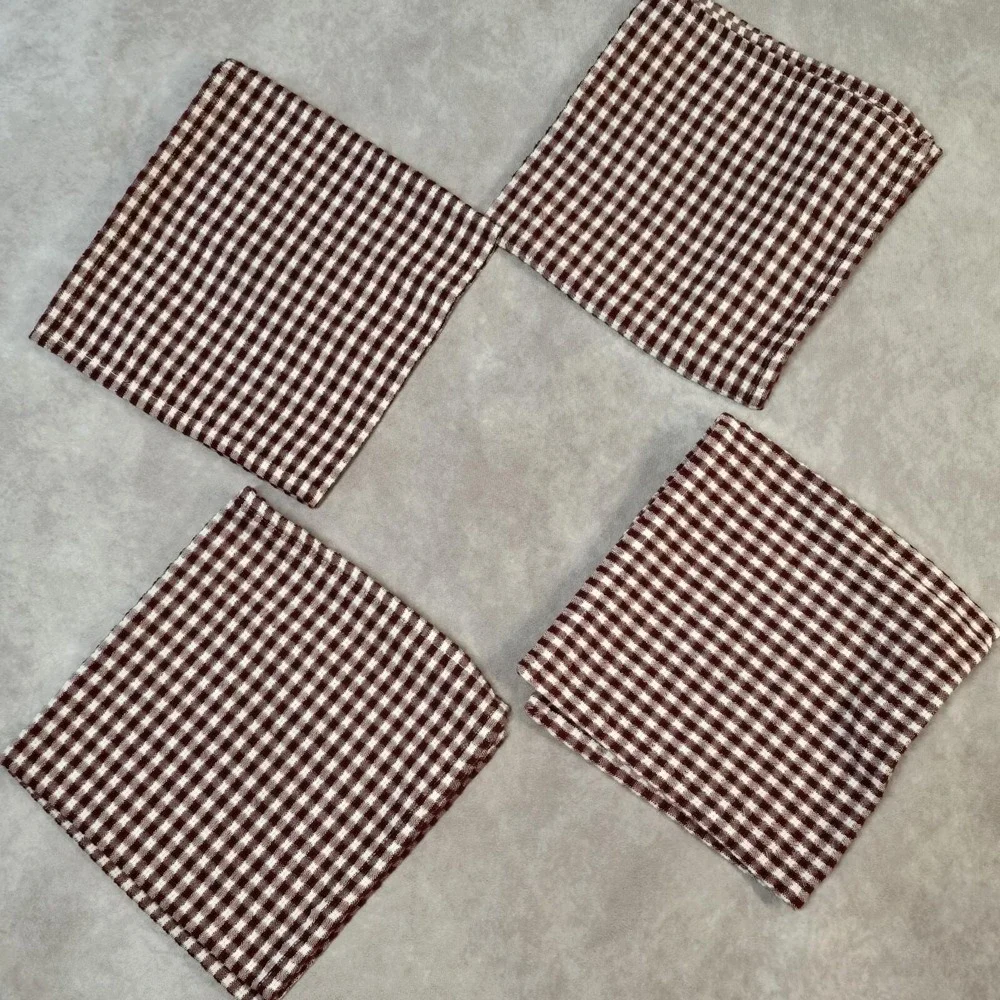 Red White Gingham Cloth Napkins Picnic Summer 18x18 Square Cotton Set of 4 [Add]